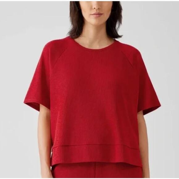 Eileen Fisher Women's Red Organic Cotton Rib Knit Crewneck Top Size Small - Picture 1 of 7